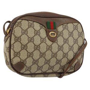 GUCCI GG Supreme Web Sherry Line Bag PVC Beige Gold Red